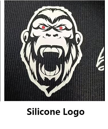 MOVEVOX silicone logo sample showing dimensional branding on activewear