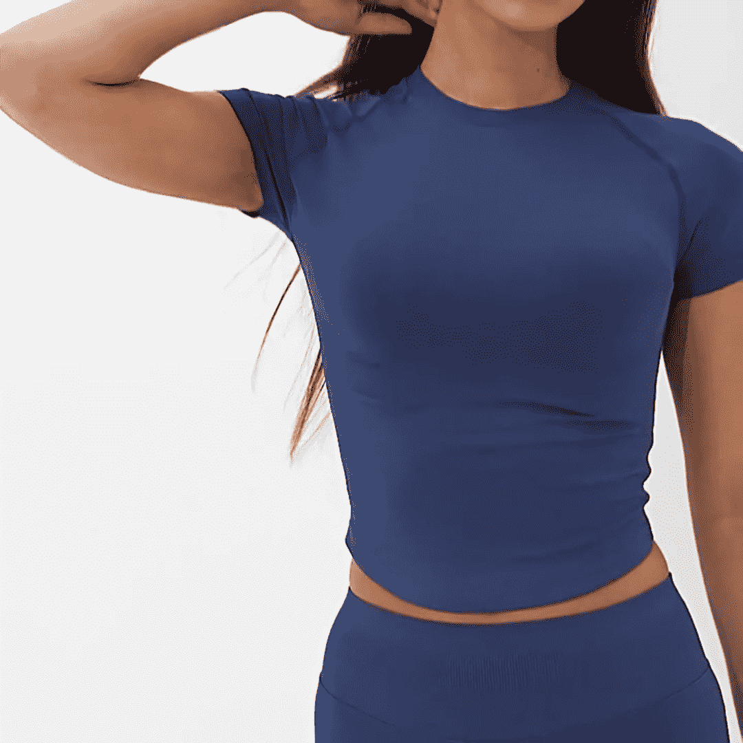 MOVEVOX activewear T-shirt sample showing neckline sleeve and stretch fabric construction