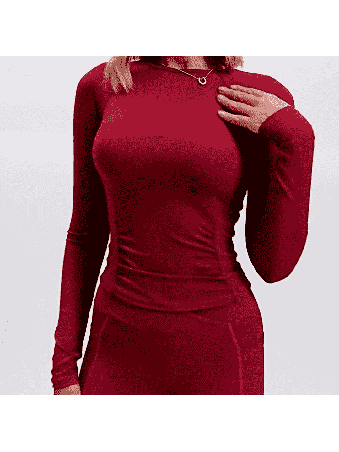 MOVEVOX long sleeve activewear top sample showing sleeve mobility and seam construction