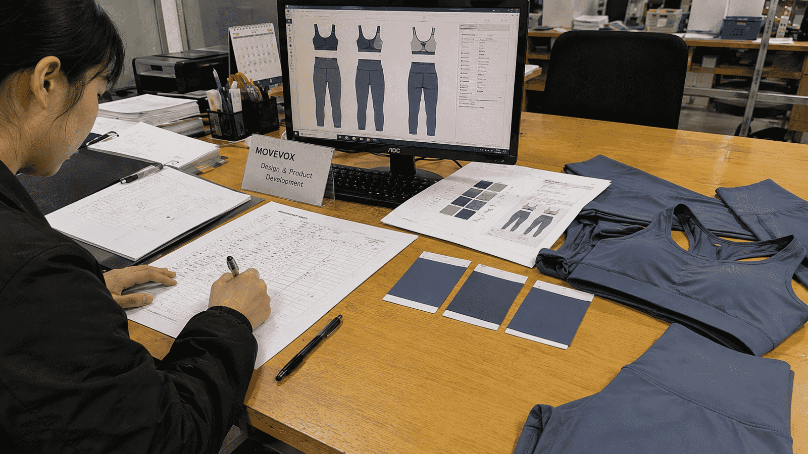 Activewear product sketch translated into technical manufacturing structure