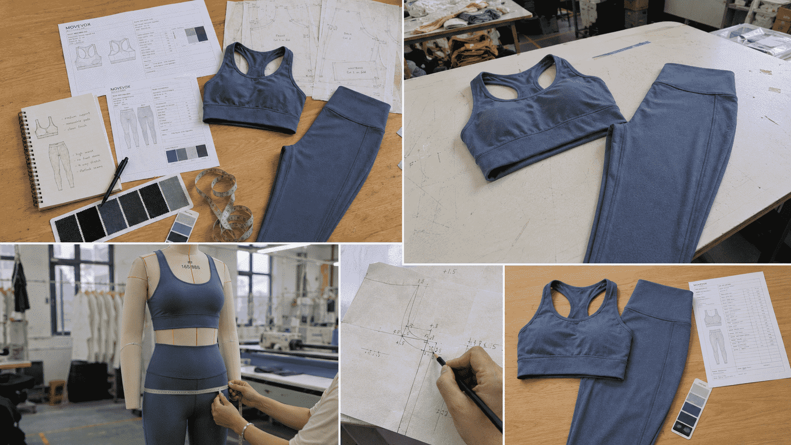 MOVEVOX development flow from input materials through development sample, fitting, revision and PP approval sample