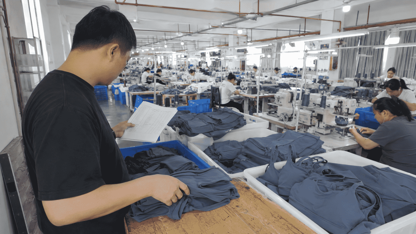 MOVEVOX production planning and WIP tracking evidence for a private label activewear order