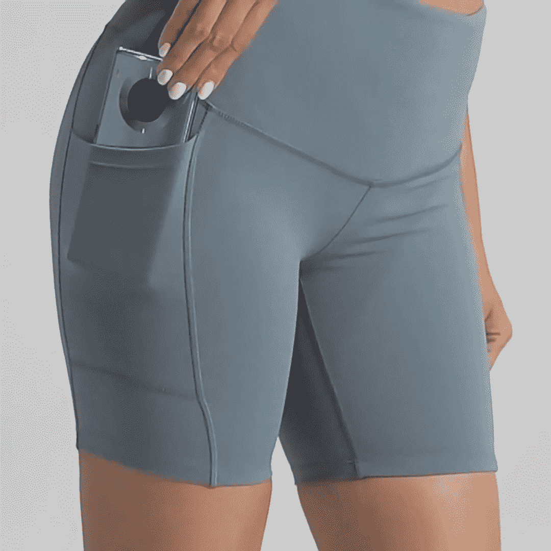 MOVEVOX fitted biker shorts sample showing inseam and waistband construction