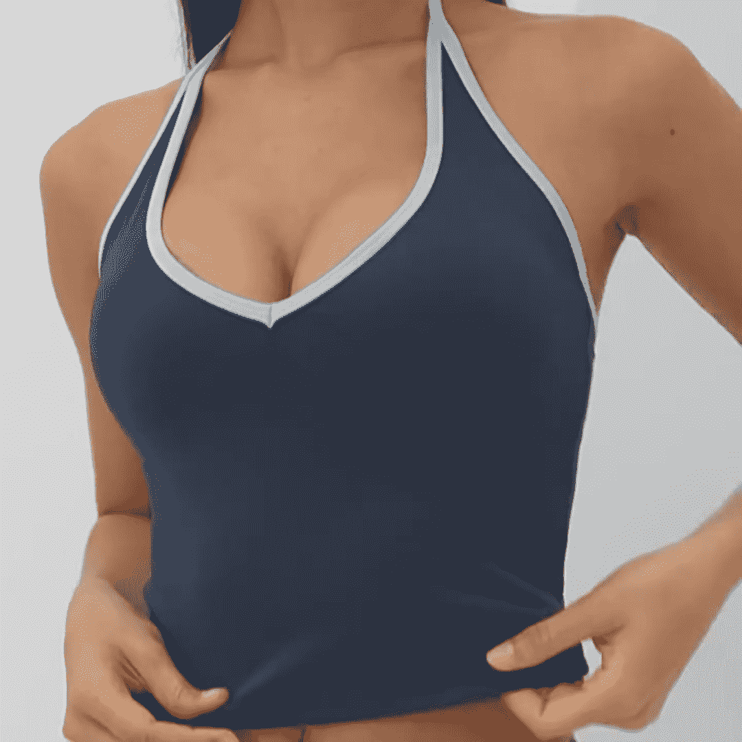 MOVEVOX activewear tank top sample showing neckline armhole and hem construction