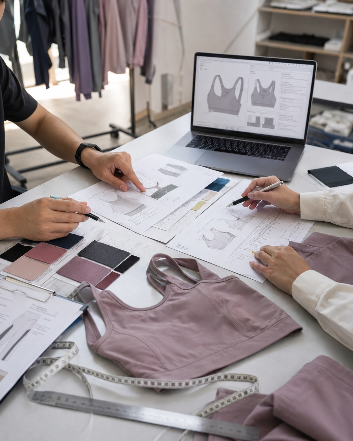 Digital CAD pattern grading layers showing proportional sizing across athletic apparel
