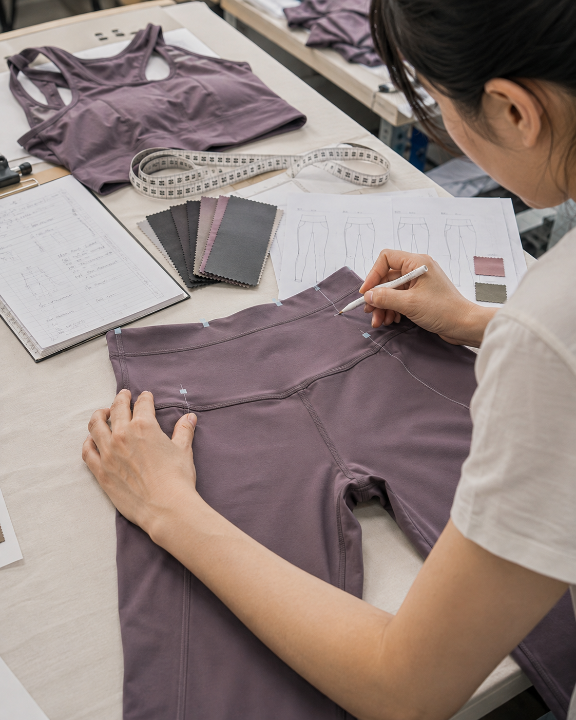Technical measurement verification of activewear leggings waistband Point of Measure