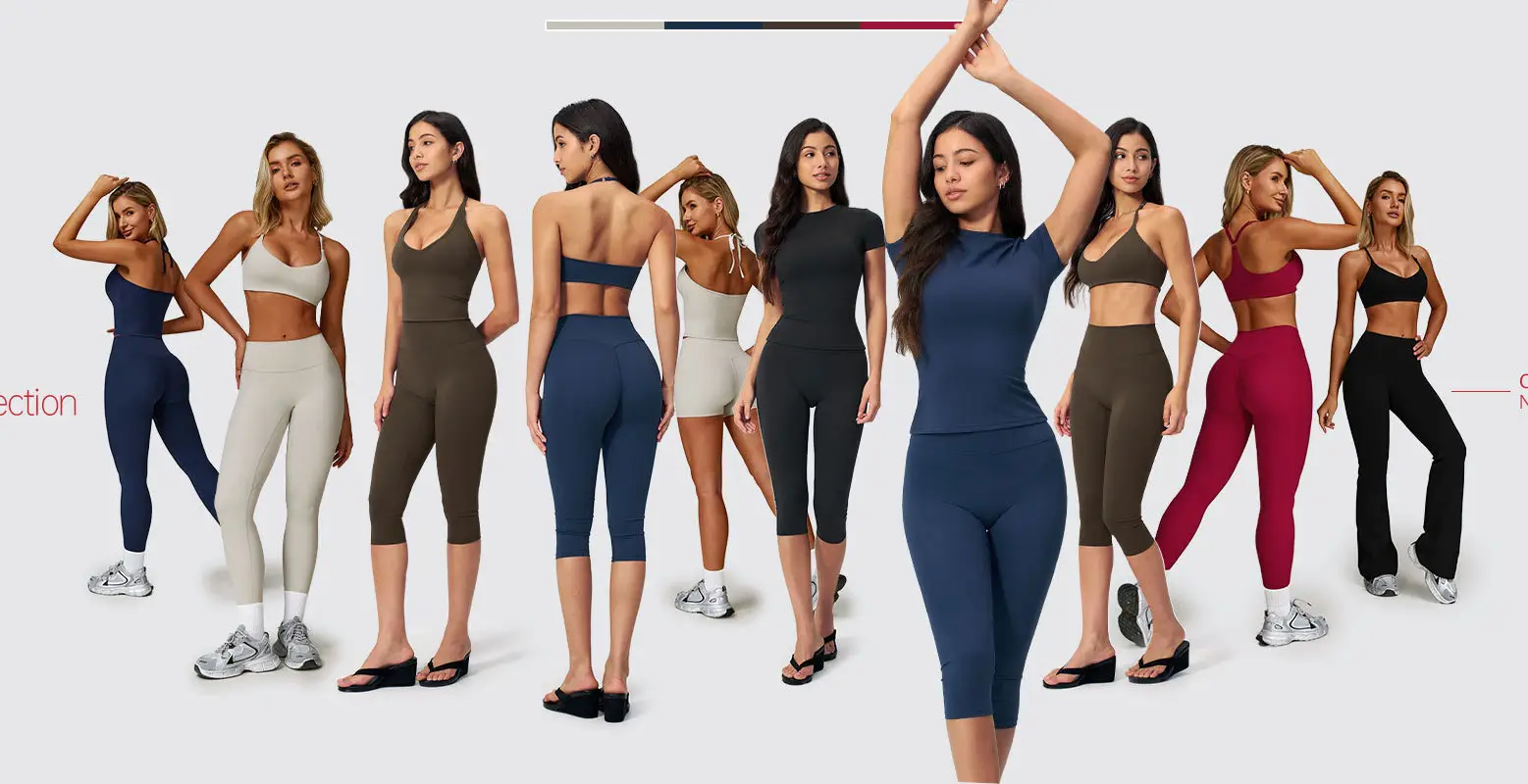 Seamless activewear collection layout on display table