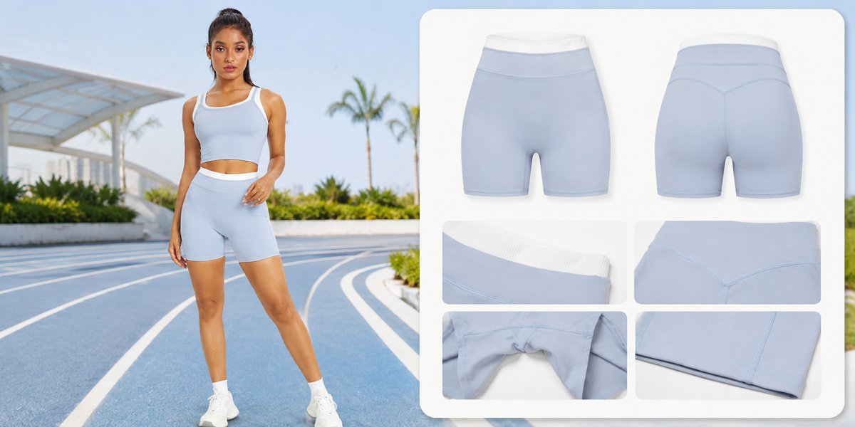 MOVEVOX cut-and-sew activewear shorts with pockets panels and waistband