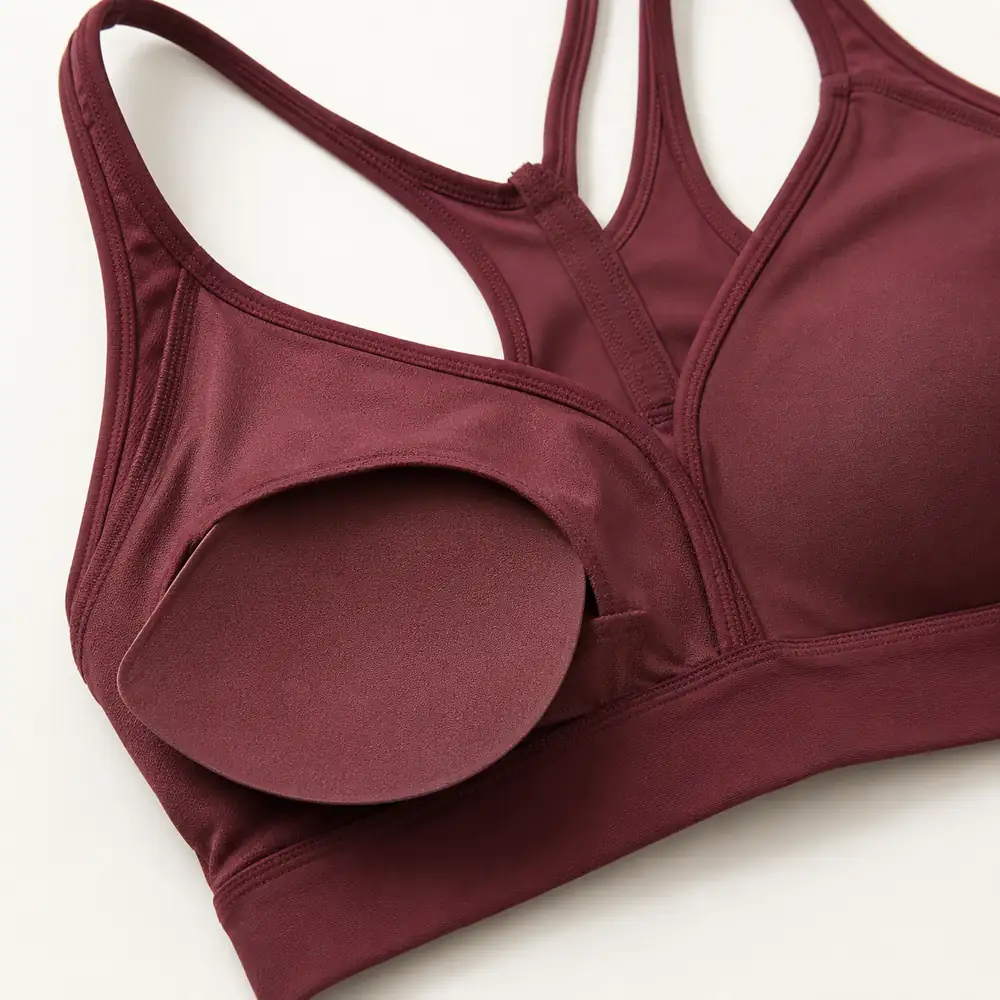 MOVEVOX sports bra pad pocket and lining construction detail