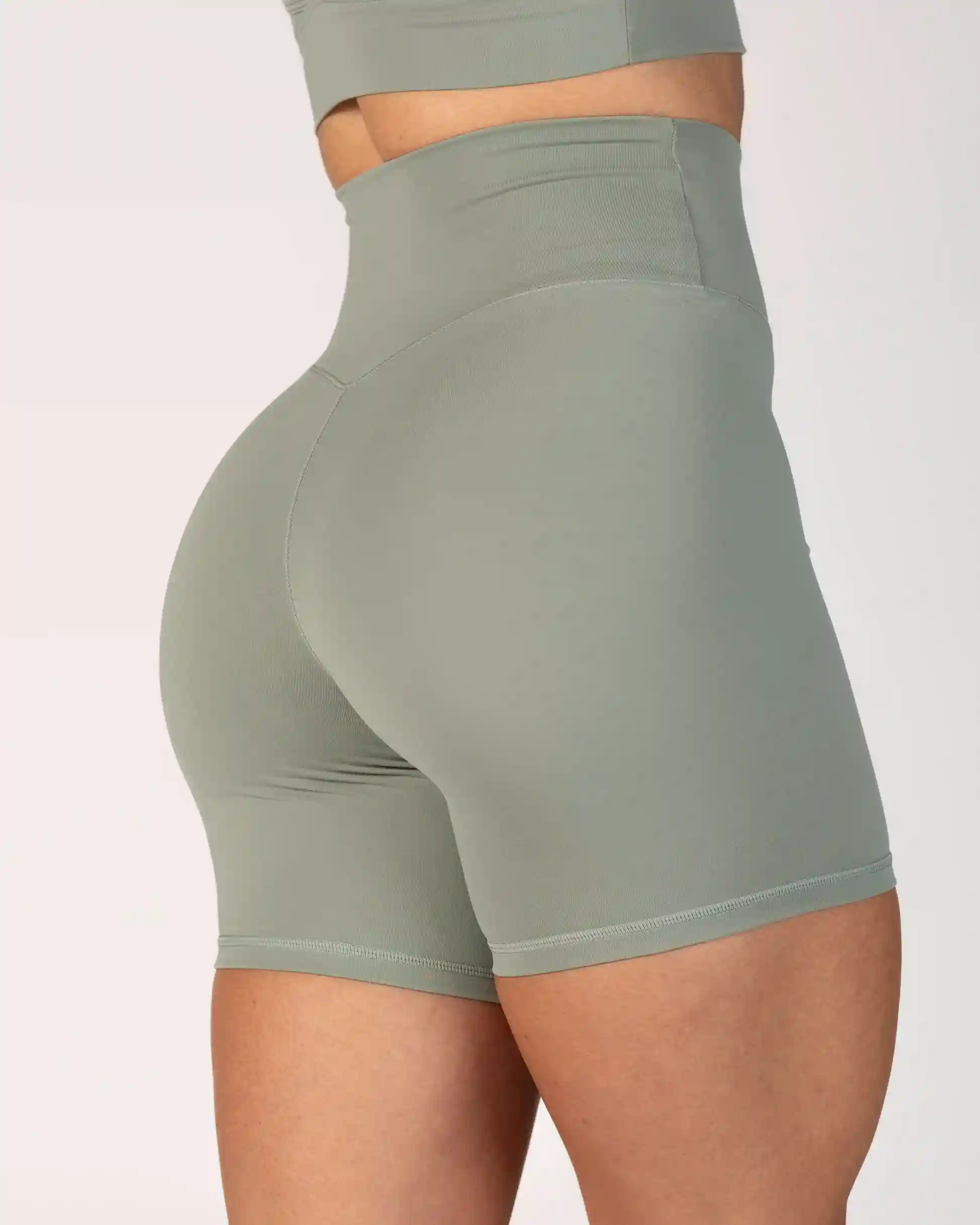 Buttery soft naked feel yoga shorts in pastel sage green