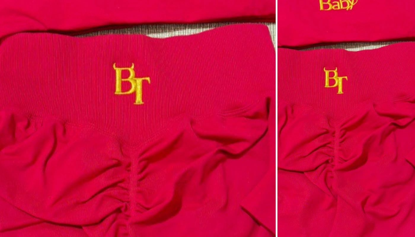 Embroidery logo front detail on activewear
