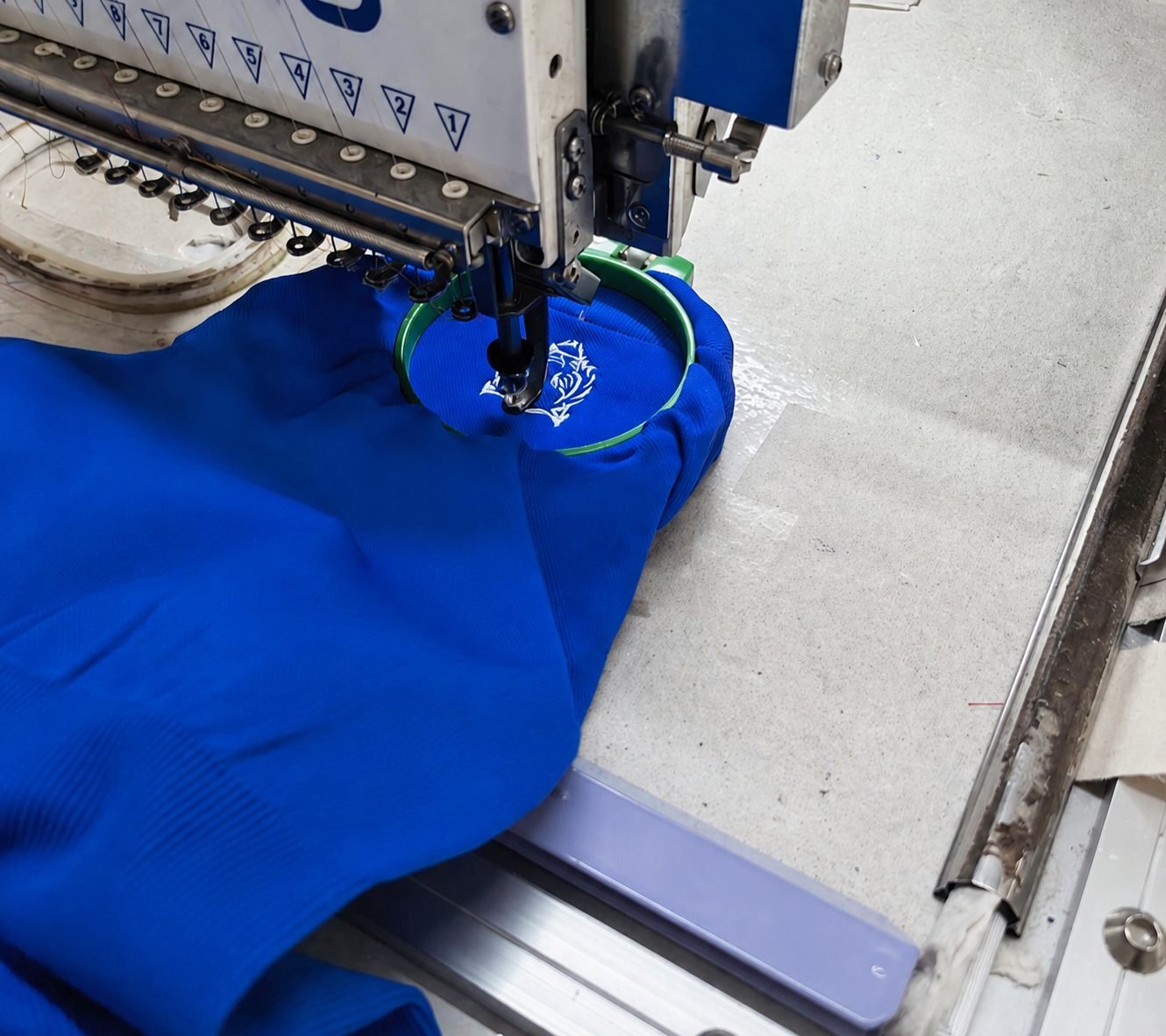 Embroidery logo backside stitching and backing detail