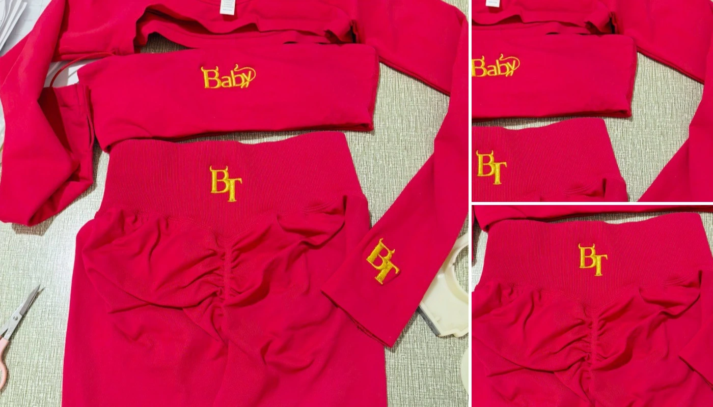 Embroidery logo placement on finished activewear garment
