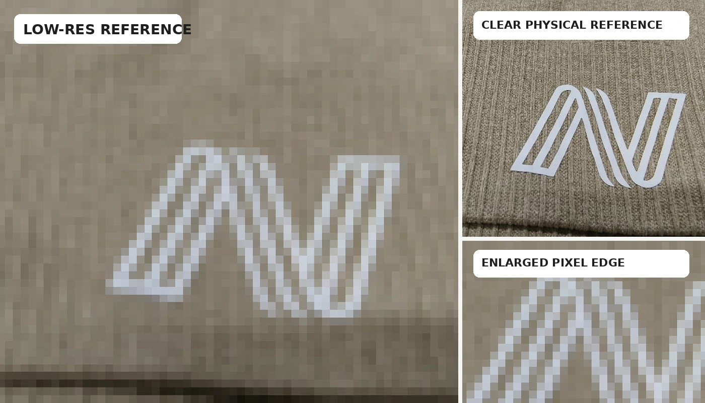 Low resolution logo artwork requiring manufacturing clarification