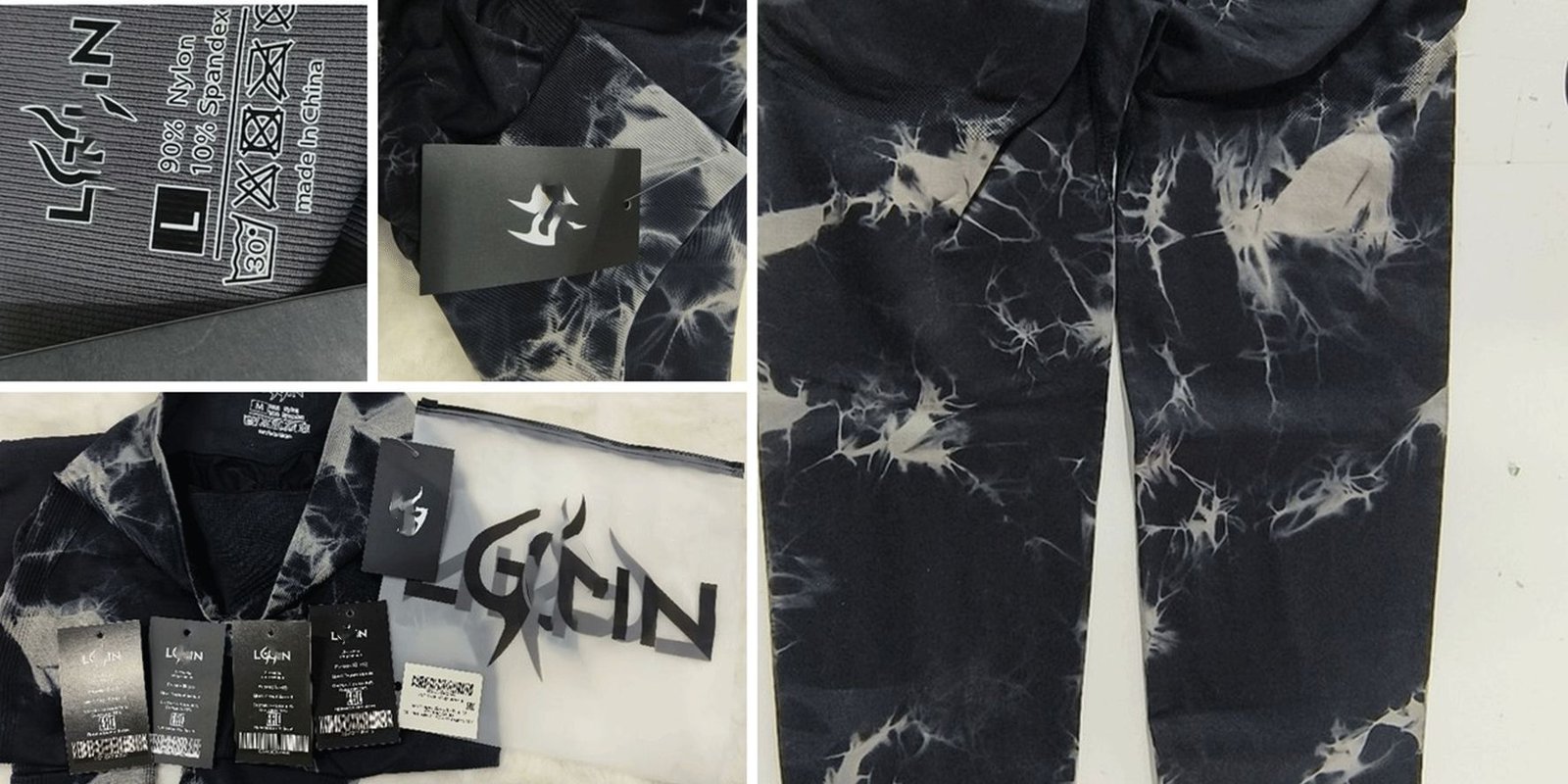 Custom activewear main care size woven labels and hangtag managed by MOVEVOX