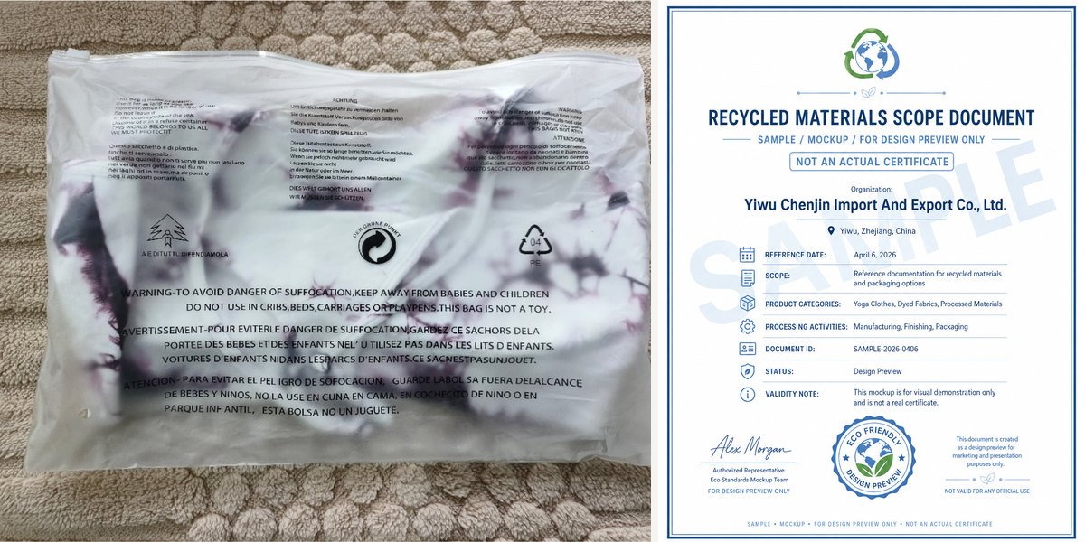 Environmental activewear packaging with supporting material evidence