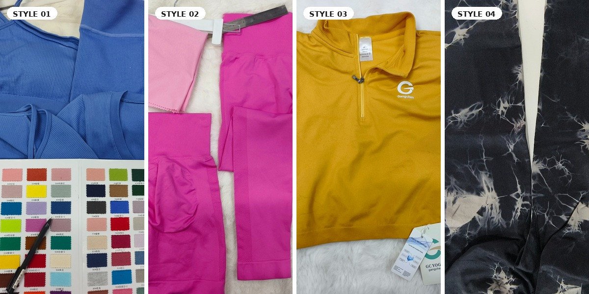 Activewear multi-SKU development matrix showing style status materials colors and approvals