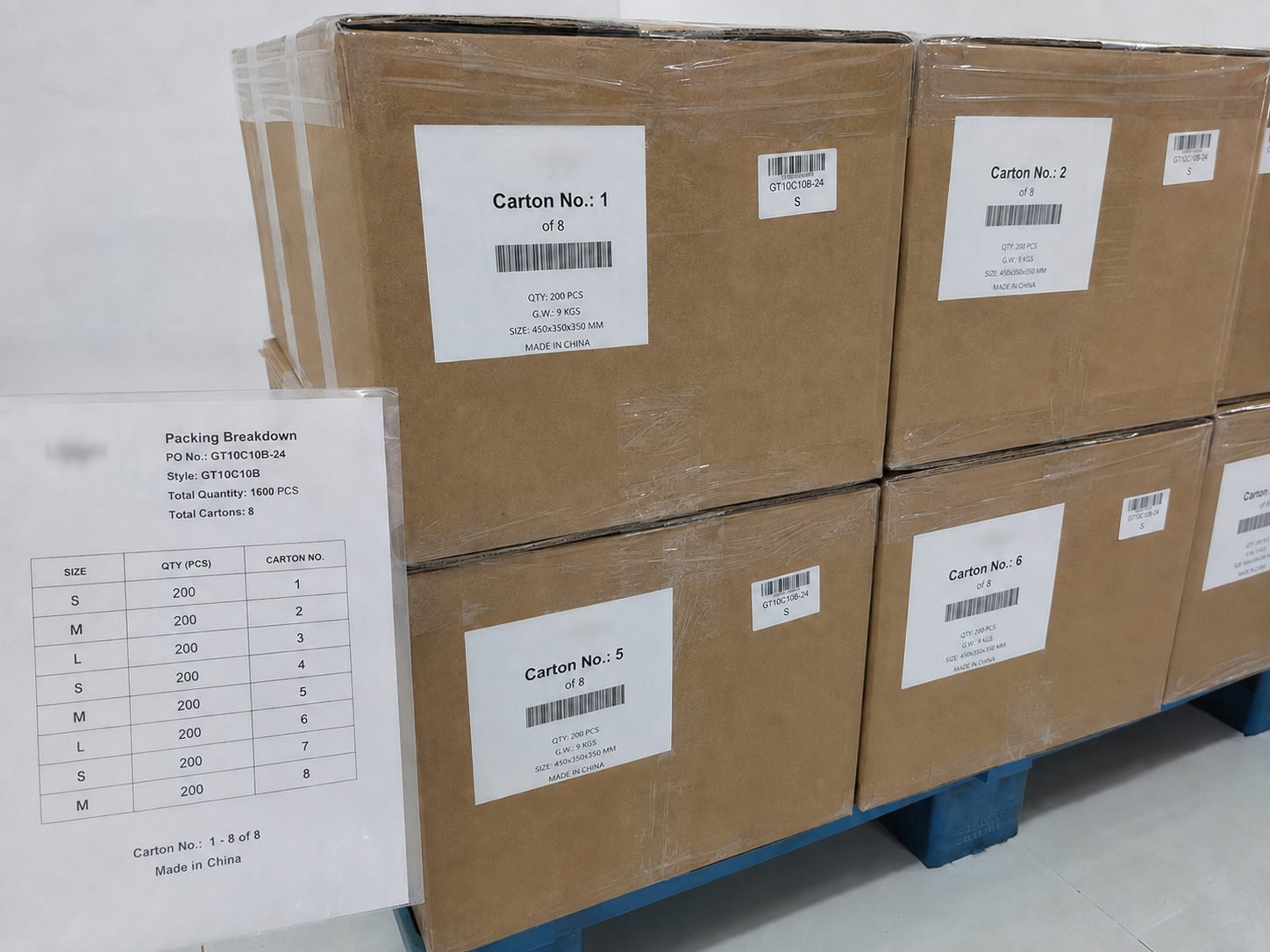 Activewear carton label and packing breakdown
