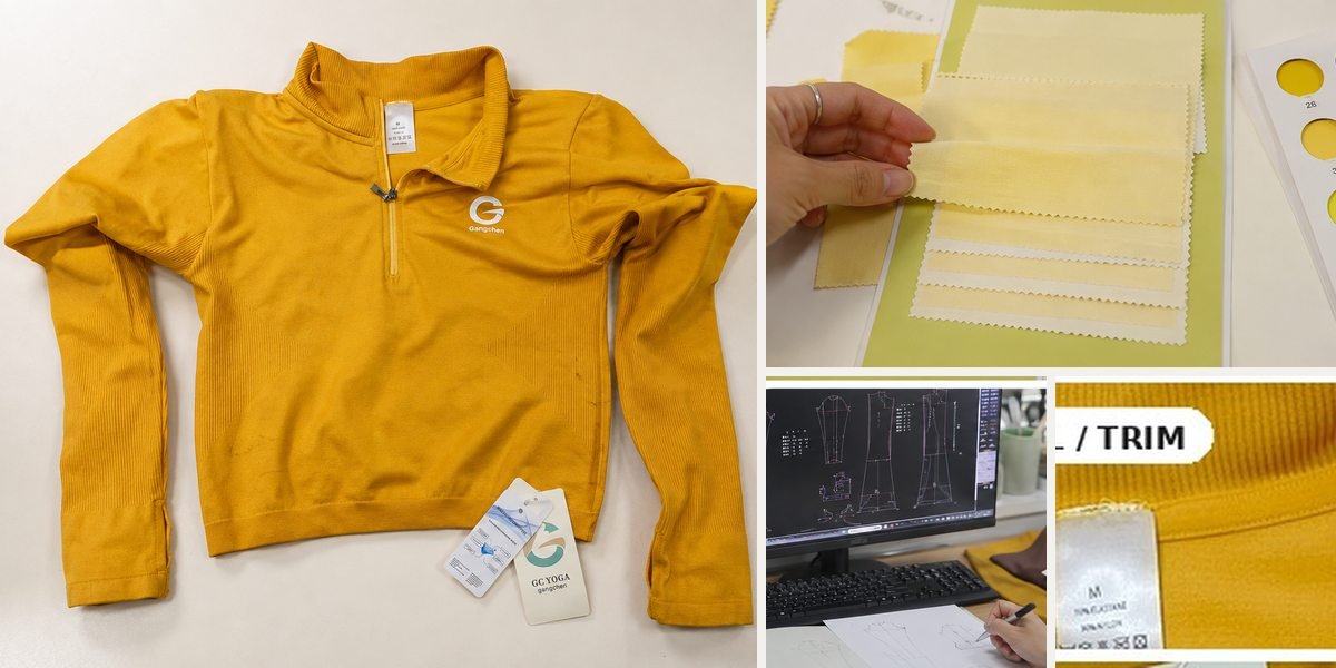 Approved workout wear sample used as production reference