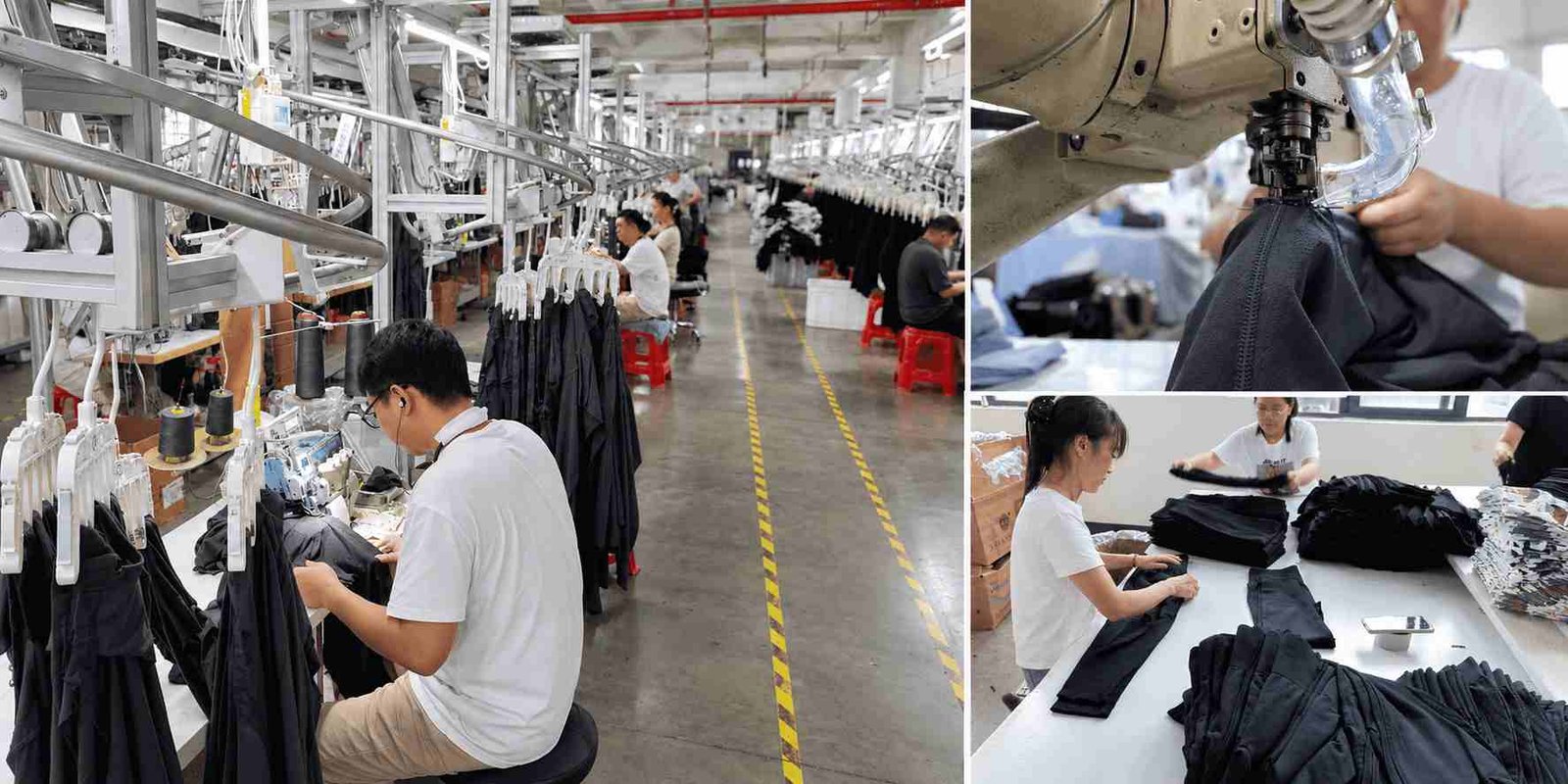MOVEVOX quality control inspector checking activewear during production