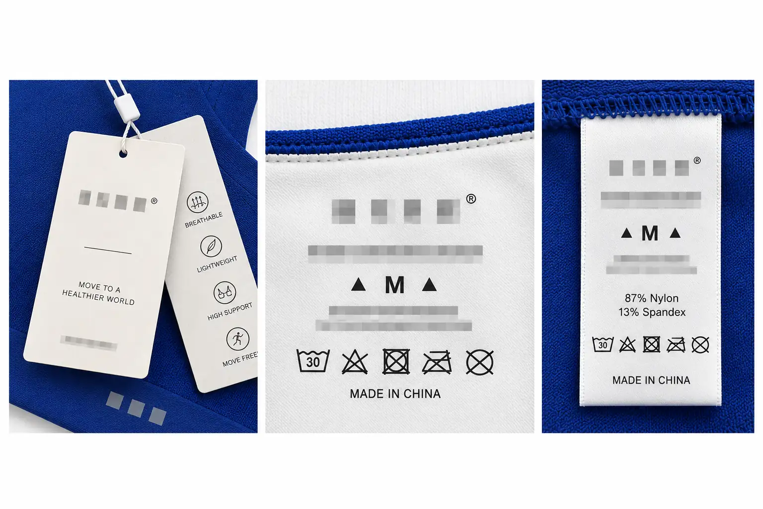 Anonymous activewear wash label and hangtag evidence