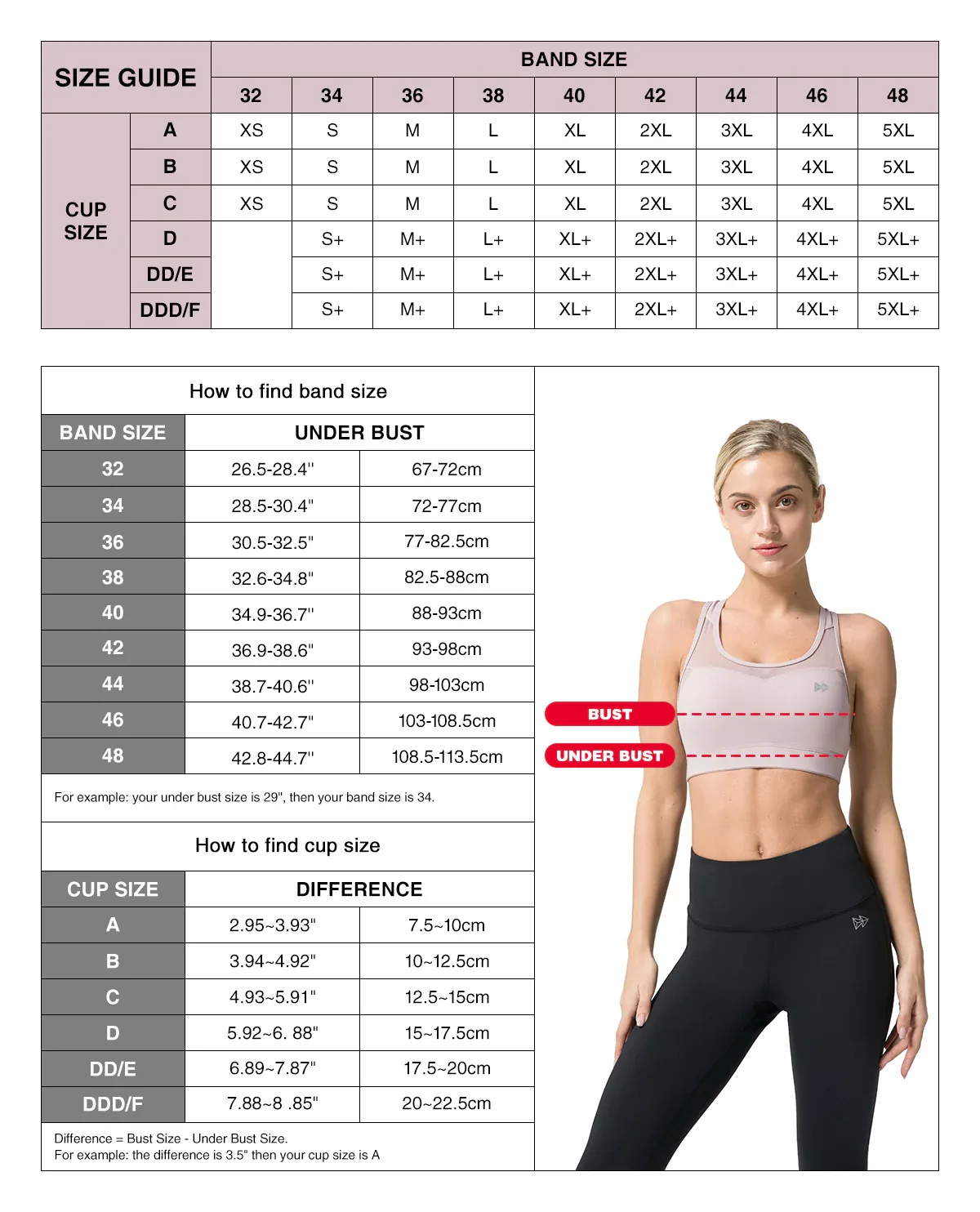 Physical Seamless yoga bra size set from XS through XL