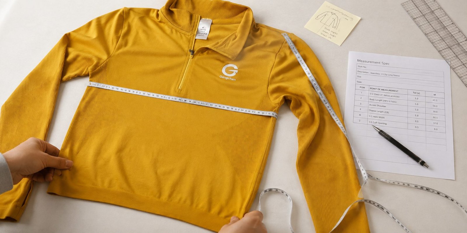 Activewear reference sample being measured during product development