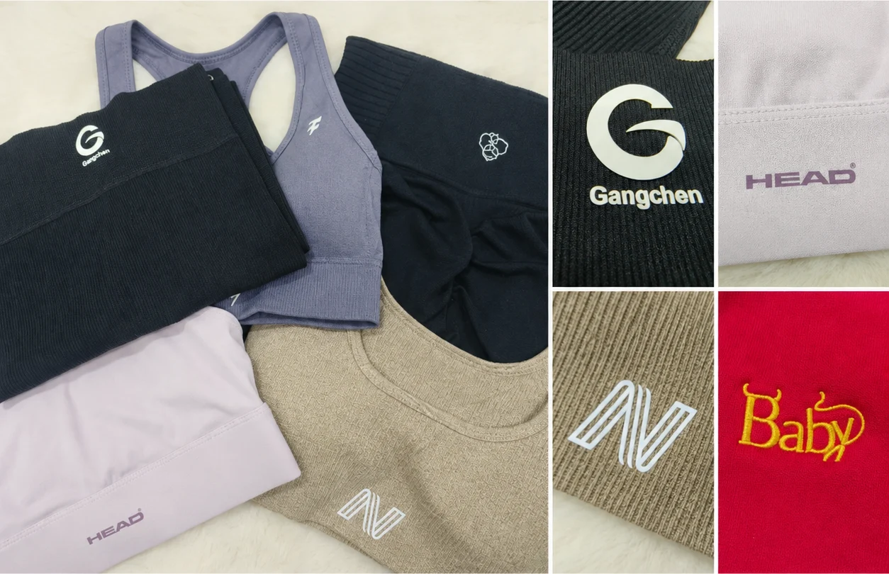 MOVEVOX custom activewear logo development with garments heat transfer silicone screen print and Jacquard branding