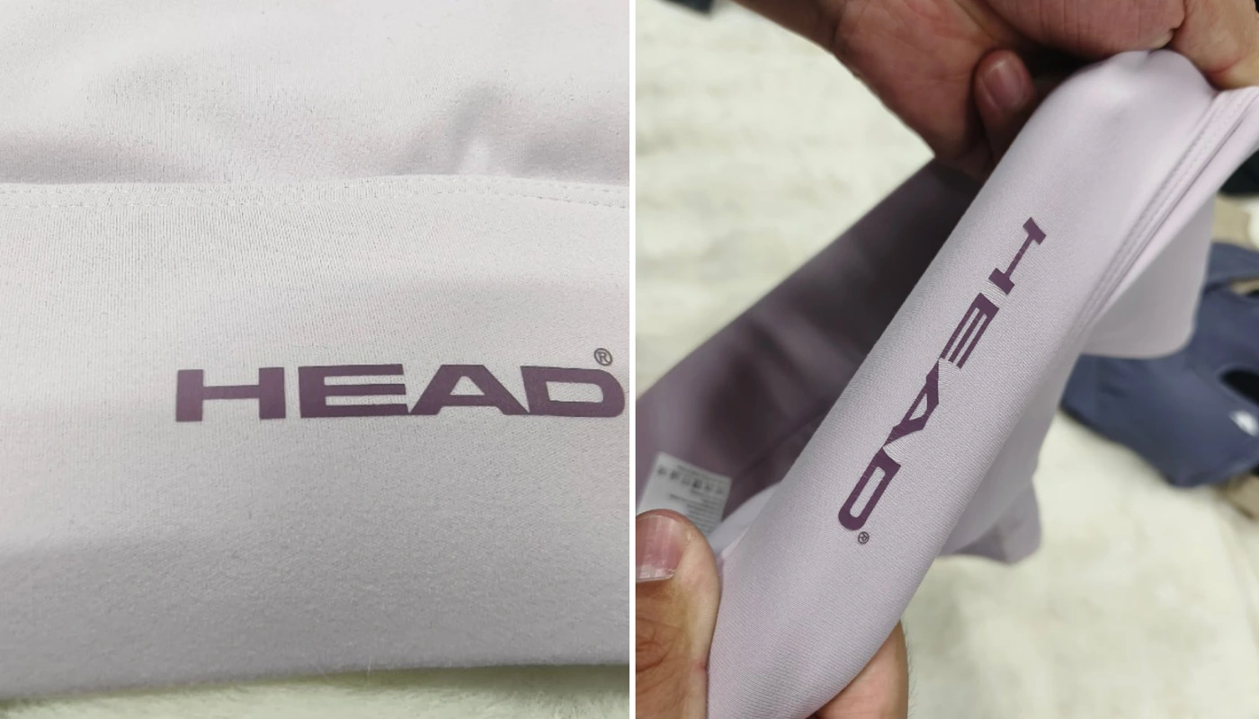 Screen print logo detail on activewear