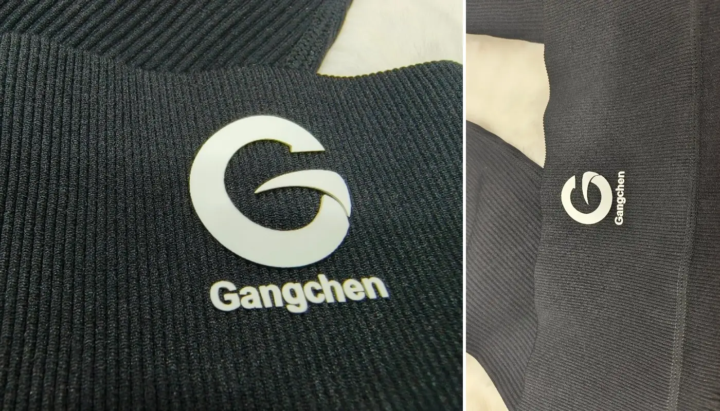 Silicone logo detail on activewear