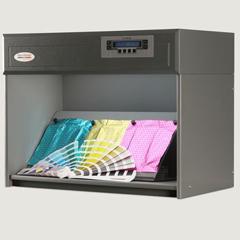 D65 light box used to evaluate activewear color matching under controlled lighting