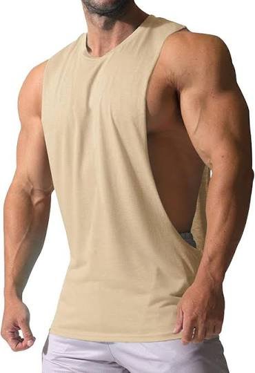 Deep cut workout gym tank top with drop armhole for weightlifting