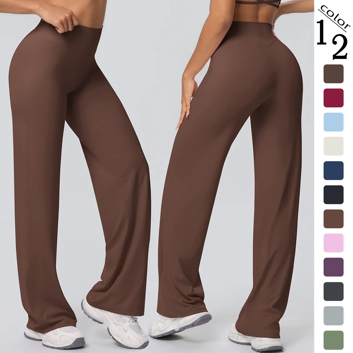 Pilates flared leggings sample showing leg shape and hem fit