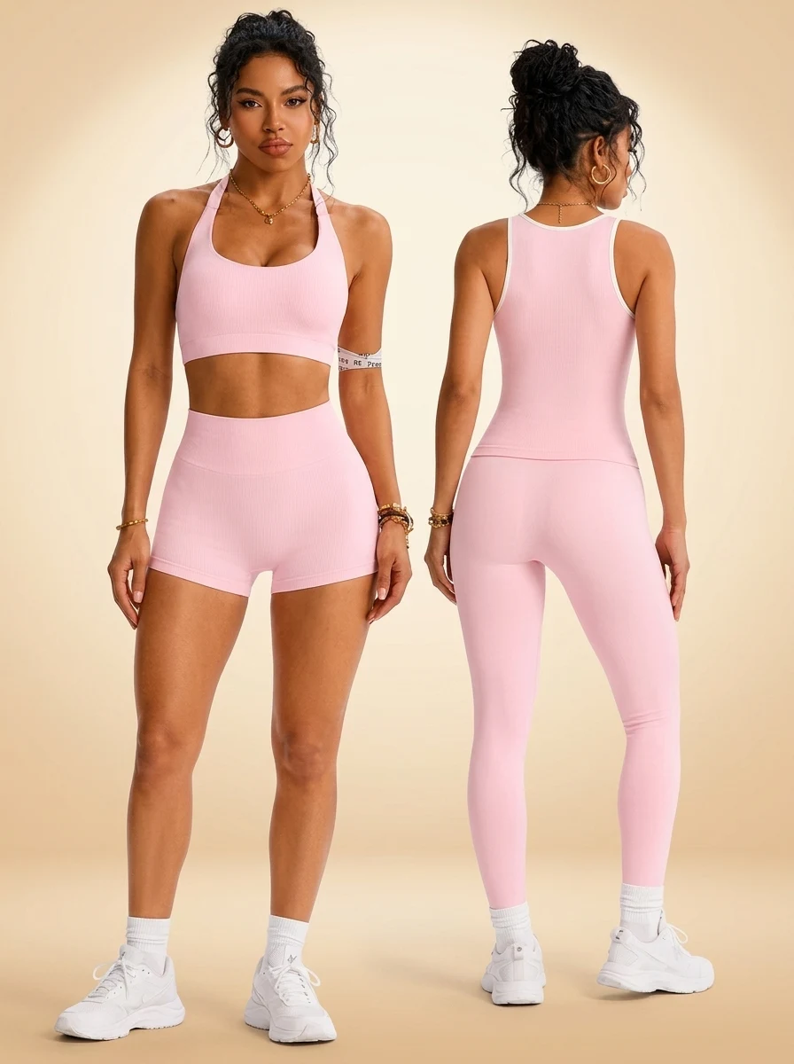 Soft sculpt Pilates apparel prototype illustrating silhouette options