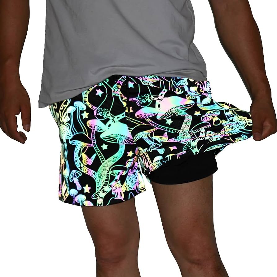 High visibility reflective branding transfer on black running shorts