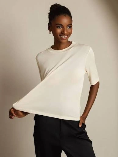 Soft studio training T-shirt with relaxed drape and visible neckline and hem proportions