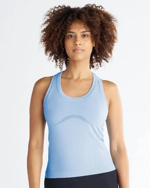 Seamless racerback tank showing its back opening, shoulder shape and fitted athletic silhouette