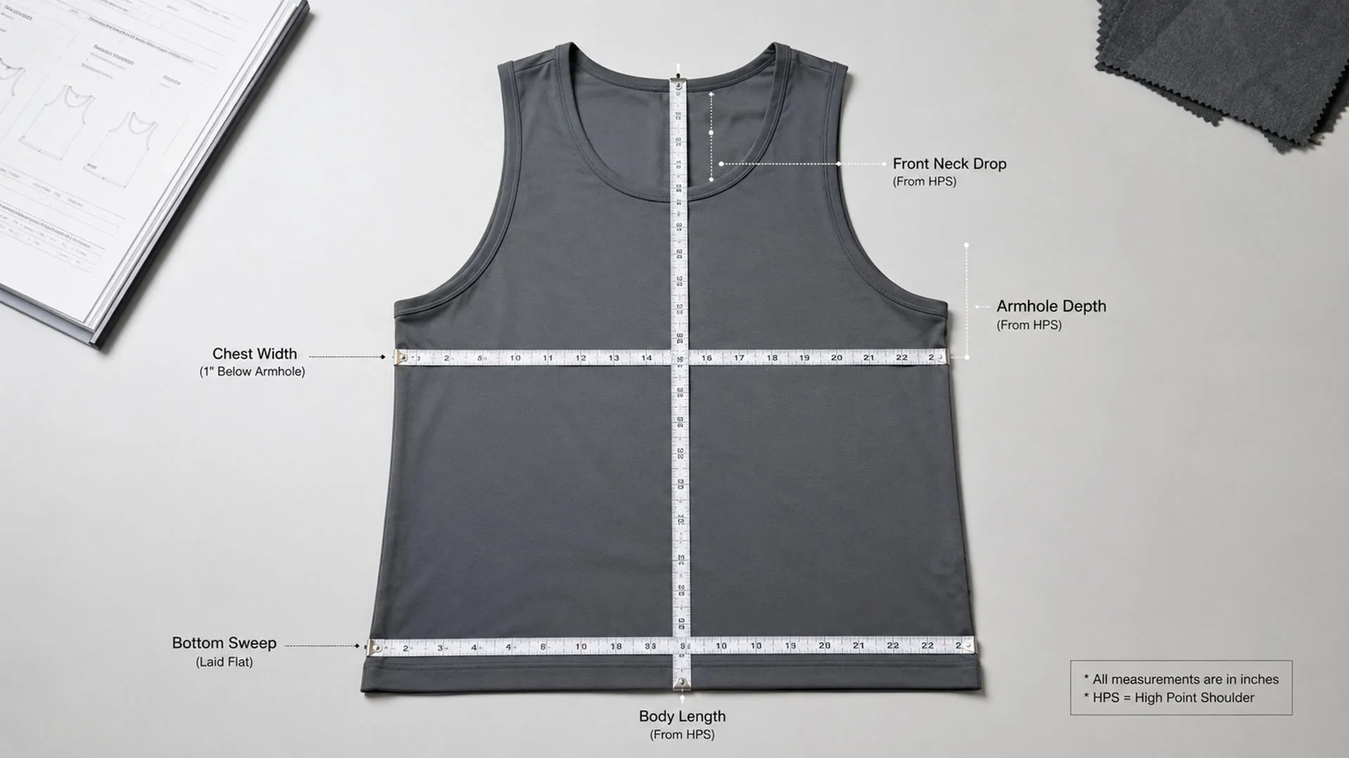 Front and back technical seamless tank map showing chest, upper back, shoulder, armhole, side body, waist and hem knit zones
