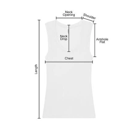 Seamless tank technical flat showing measurement points for chest, waist, body length, shoulder, neckline, armhole and lower opening