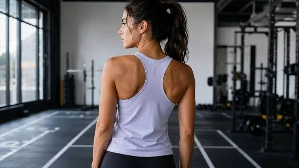 Regular-fit gym training T-shirt showing shoulder line, sleeves and hem length