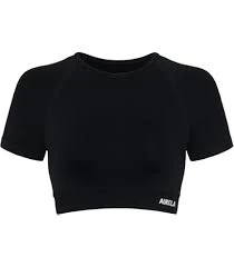 Cropped training T-shirt showing sleeve proportions, neckline and body length