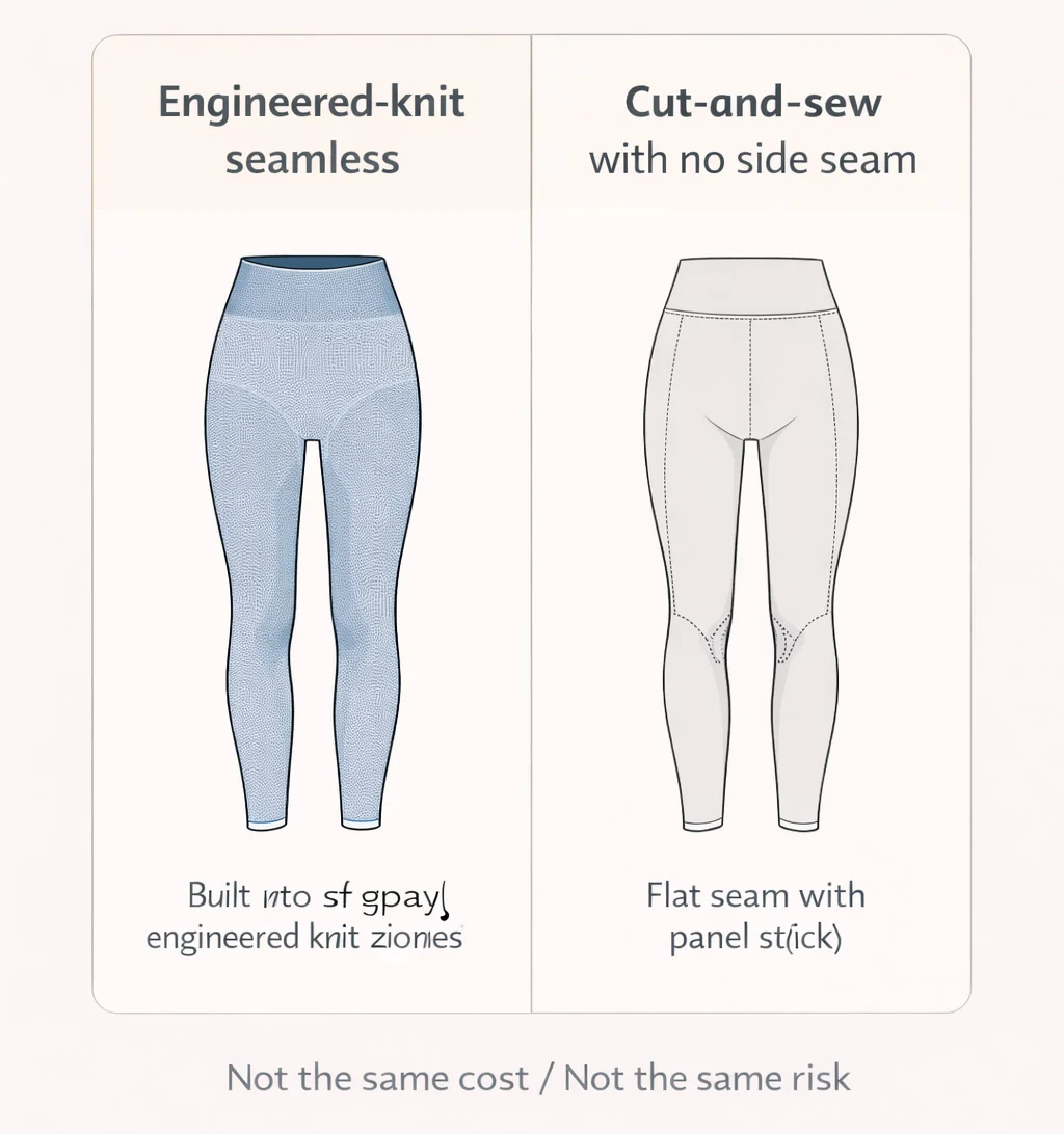 Technical front and back knit-zone comparison for seamless leggings